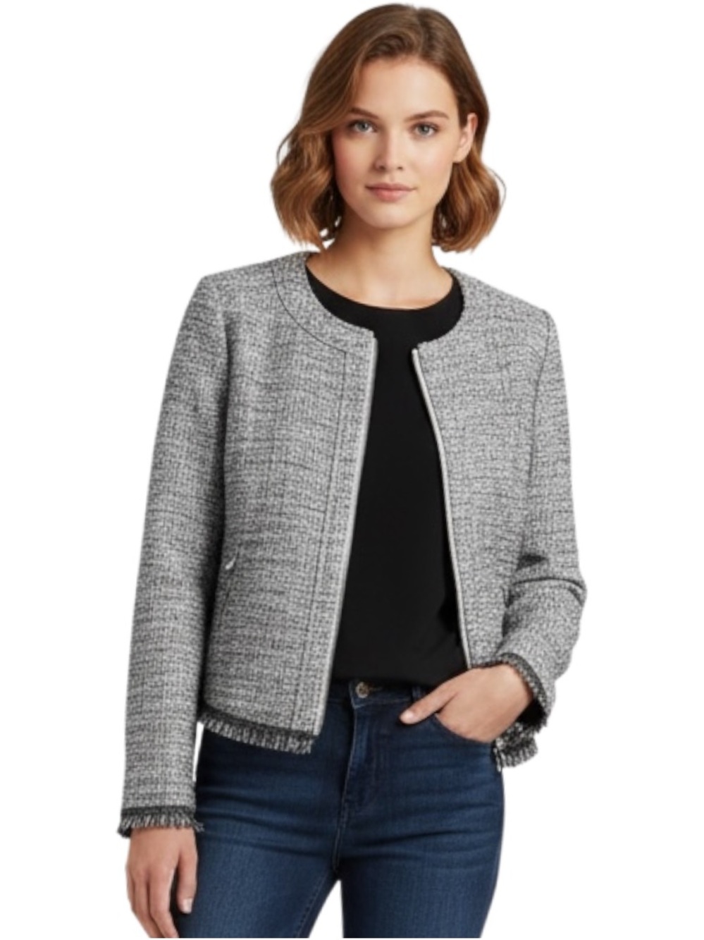 Banana Republic Gray Tweed Open-Front Jacket